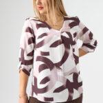 Elegancka bluzka w serek biało-brązowa