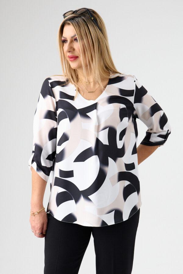 Elegancka bluzka w serek biało-czarna