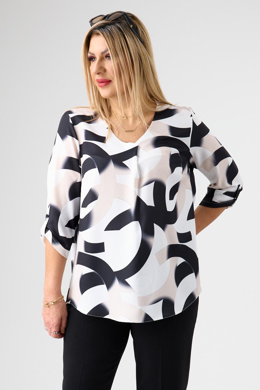 Elegancka bluzka w serek biało-czarna