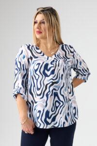 Elegancka bluzka w serek biało-niebieska