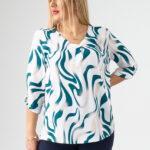 Elegancka bluzka w serek biało-zielona