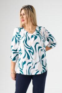Elegancka bluzka w serek biało-zielona