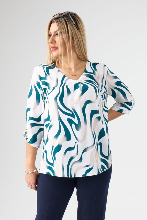 Elegancka bluzka w serek biało-zielona