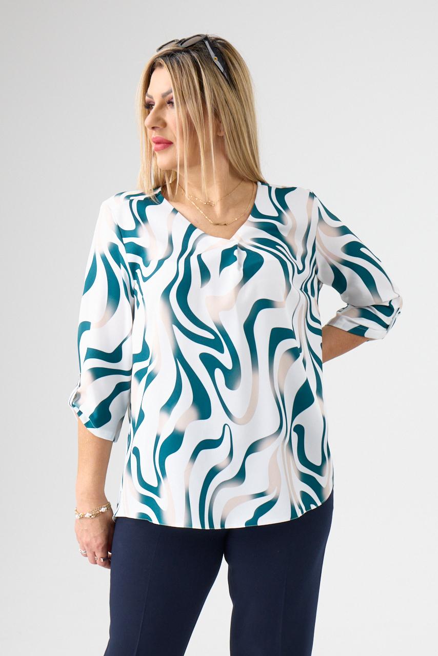 Elegancka bluzka w serek biało-zielona