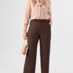 Eleganckie spodnie materiałowe damskie brązowe