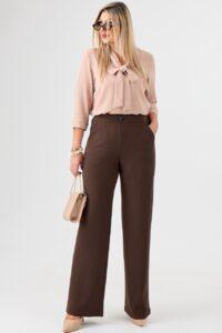 Eleganckie spodnie materiałowe damskie brązowe
