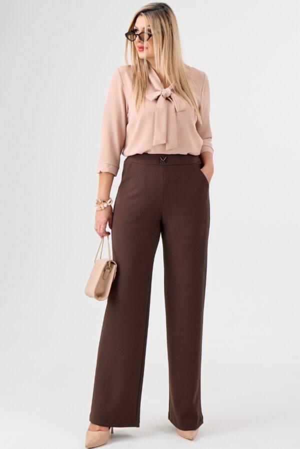 Eleganckie spodnie materiałowe damskie brązowe