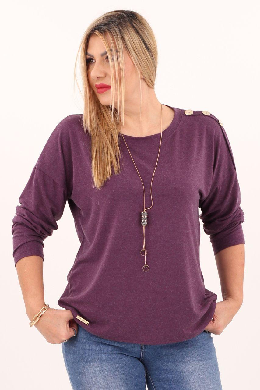 Bluzka plus size z długim rękawem fioletowa – duże rozmiary