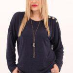 Bluzka plus size z długim rękawem granatowa – duże rozmiary