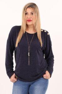 Bluzka plus size z długim rękawem granatowa – duże rozmiary