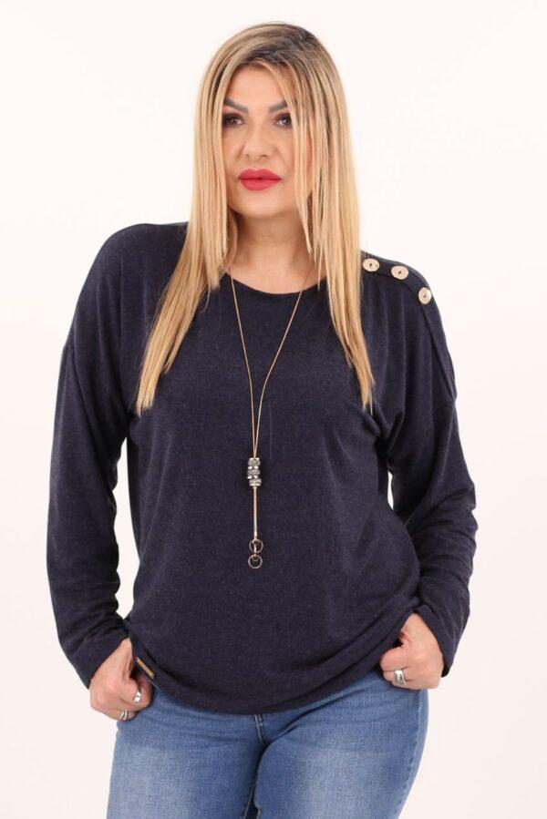 Bluzka plus size z długim rękawem granatowa – duże rozmiary