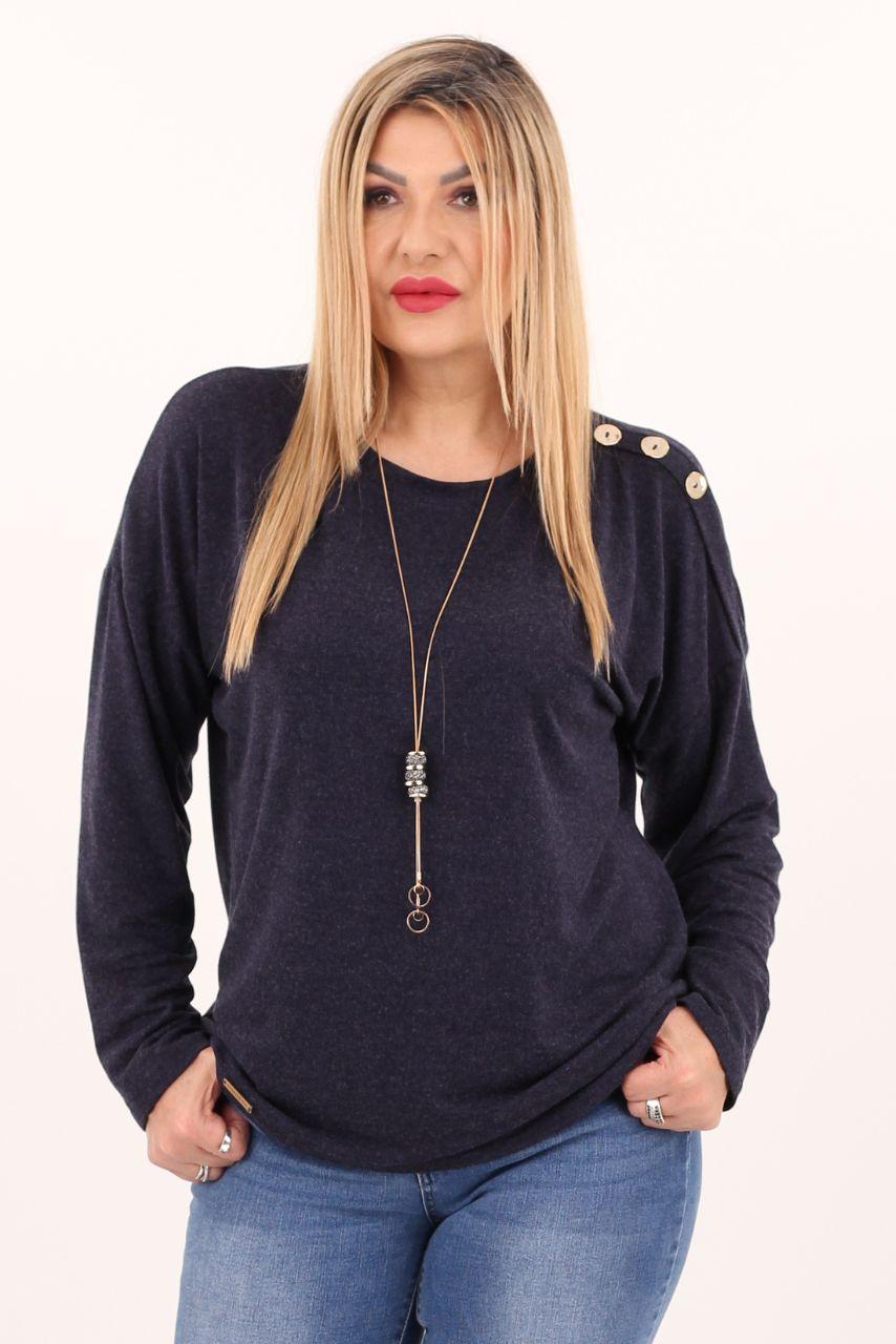 Bluzka plus size z długim rękawem granatowa – duże rozmiary