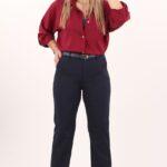 Eleganckie spodnie damskie z wysokim stanem duże rozmiary granatowe 42–52