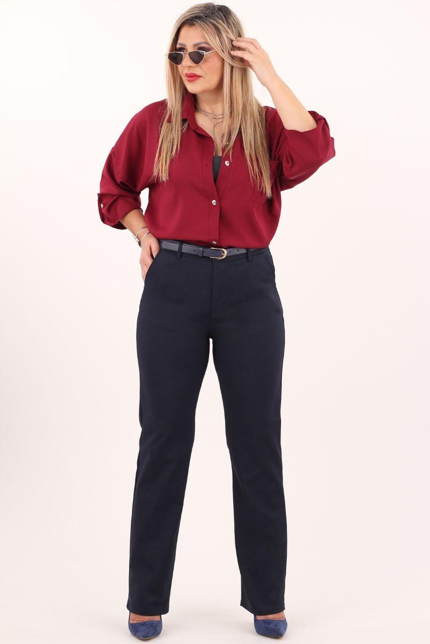 Eleganckie spodnie damskie z wysokim stanem duże rozmiary granatowe 42–52