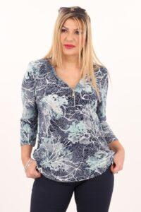 Bluzka damska XXL granatowo-miętowa – moda dla puszystych