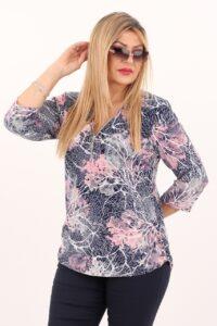 Bluzka damska XXL granatowo-różowa – moda dla puszystych