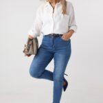 Spodnie damskie XXL rurki niebieskie – jeansy plus size
