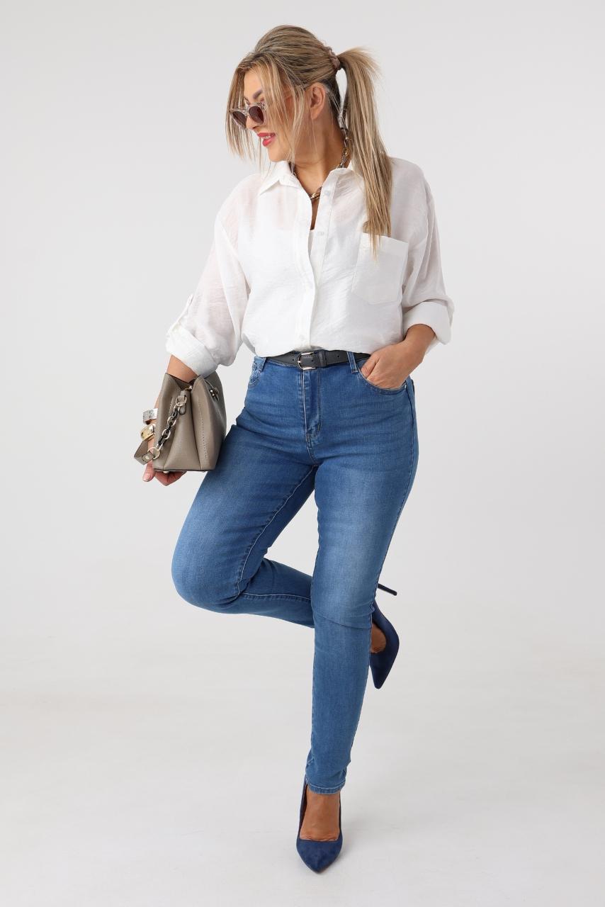 Spodnie damskie XXL rurki niebieskie – jeansy plus size