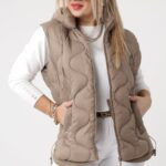 Beżowa kamizelka pikowana plus size 42-52, damski bezrękawnik w dużych rozmiarach