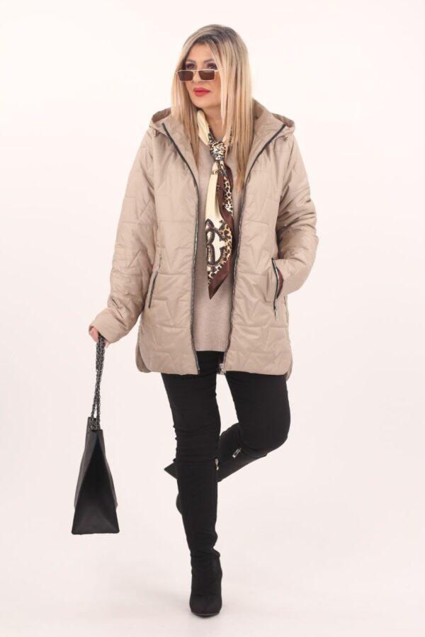 Beżowa kurtka pikowana damska plus size
