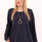 Granatowa bluzka plus size o luźnym kroju, bluzka duży rozmiar XXL dla puszystych