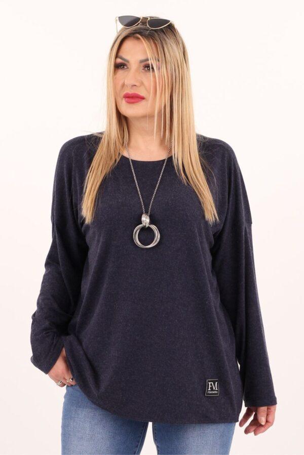 Granatowa bluzka plus size o luźnym kroju, bluzka duży rozmiar XXL dla puszystych