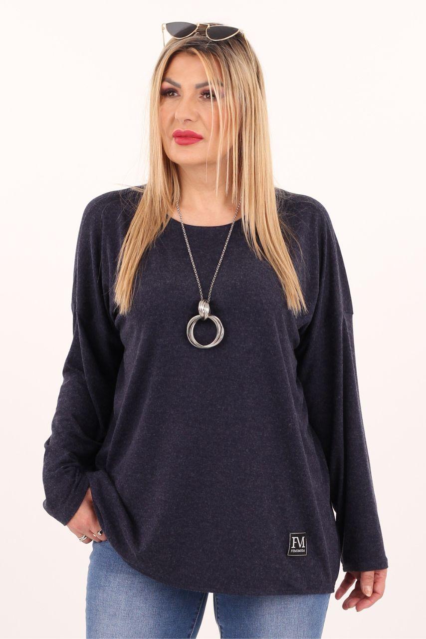 Granatowa bluzka plus size o luźnym kroju, bluzka duży rozmiar XXL dla puszystych