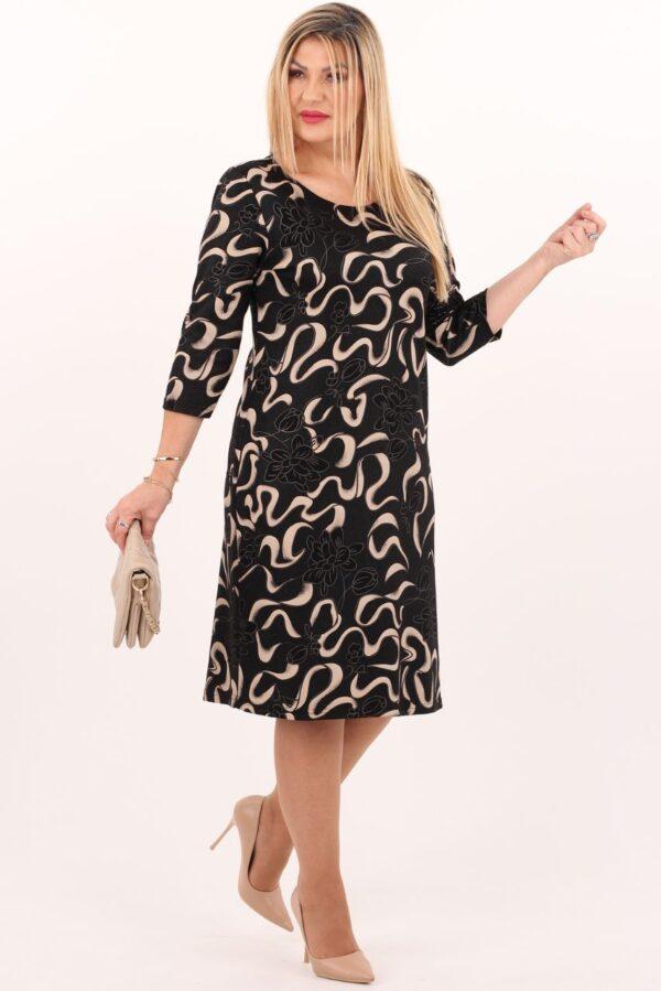Prosta jesienna sukienka PLUS SIZE w kwiaty 44-54, sukienka dla puszystych, sukienka w dużych rozmiarach