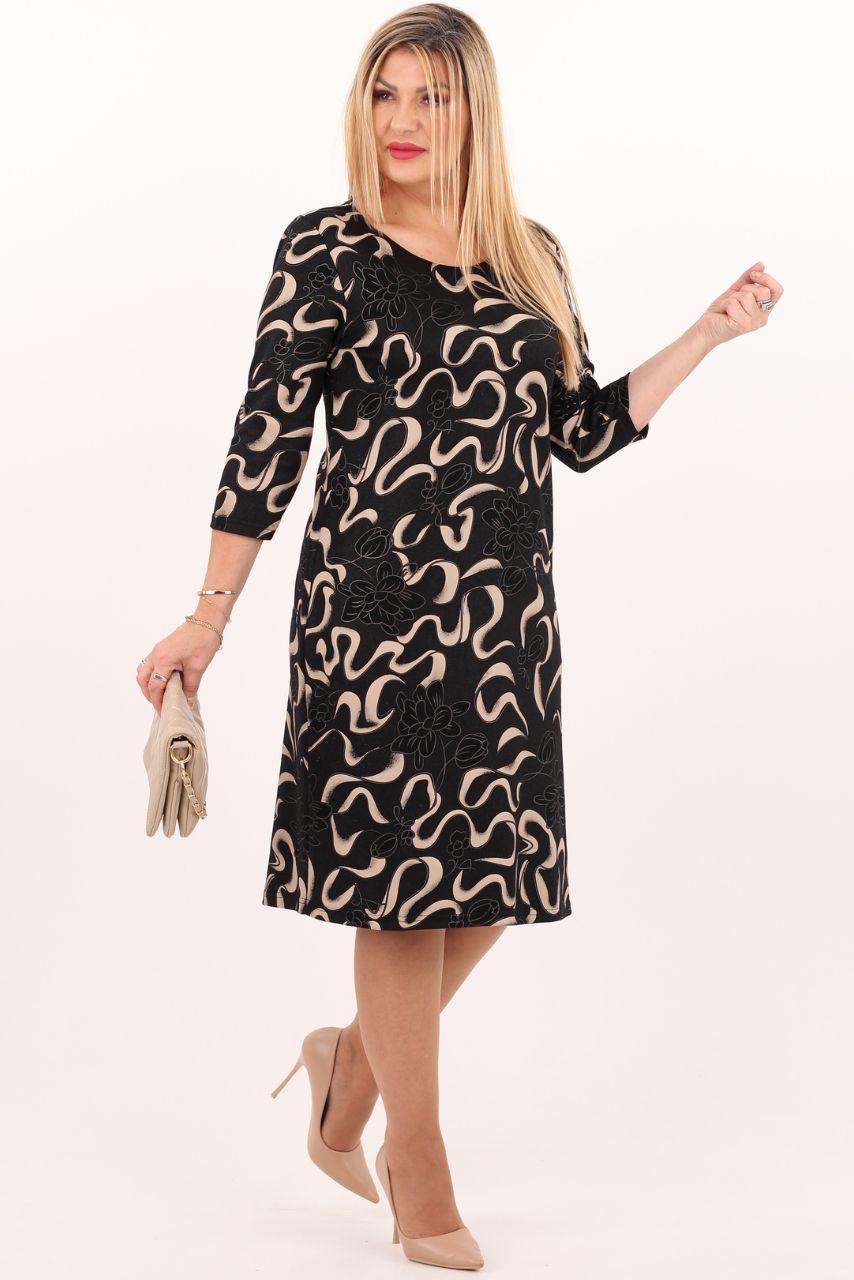 Prosta jesienna sukienka PLUS SIZE w kwiaty 44-54, sukienka dla puszystych, sukienka w dużych rozmiarach