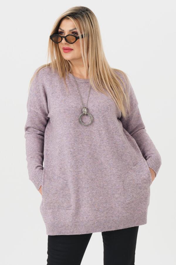 sweter plus size damski w kolorze różowym