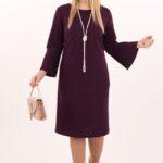 Sukienka koktajlowa midi plus size fioletowa w rozmiarach 44-54 z plisowanymi rękawami, elegancka sukienka dla puszystych, sukienka XXL