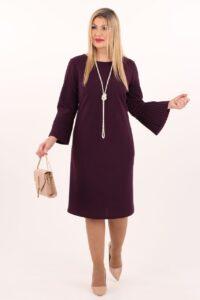 Sukienka koktajlowa midi plus size fioletowa w rozmiarach 44-54 z plisowanymi rękawami, elegancka sukienka dla puszystych, sukienka XXL