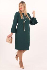 Sukienka koktajlowa midi plus size zielona w rozmiarach 44-54 z plisowanymi rękawami, elegancka sukienka dla puszystych, sukienka XXL