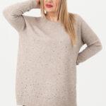 Sweter damski z cyrkoniami beżowy