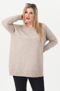 Sweter damski z cyrkoniami beżowy