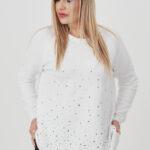 Sweter damski z cyrkoniami biały