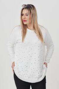 Sweter damski z cyrkoniami biały