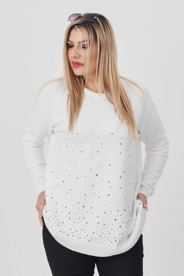 Sweter damski z cyrkoniami biały