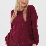 Sweter damski z cyrkoniami bordowy