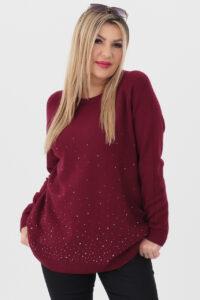 Sweter damski z cyrkoniami bordowy