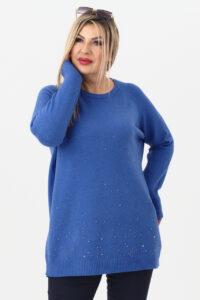 Sweter damski z cyrkoniami chabrowy