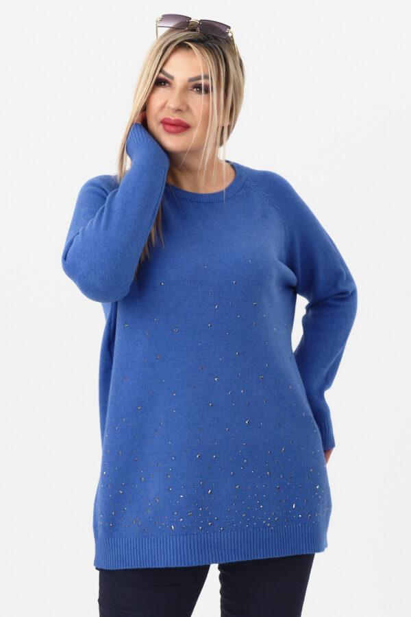 Sweter damski z cyrkoniami chabrowy