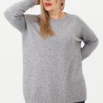 Sweter damski z cyrkoniami chabrowy szary