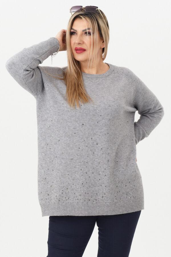 Sweter damski z cyrkoniami chabrowy szary