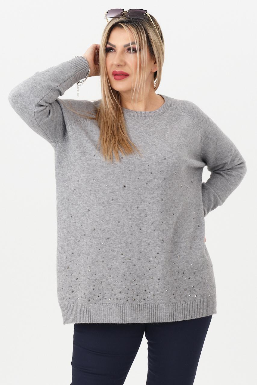Sweter damski z cyrkoniami chabrowy szary