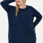 Sweter damski z cyrkoniami granatowy