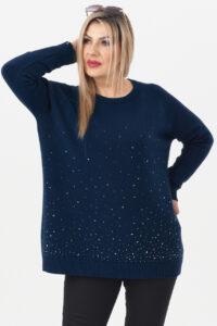 Sweter damski z cyrkoniami granatowy