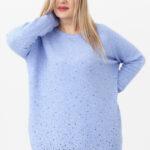 Sweter damski z cyrkoniami niebieski