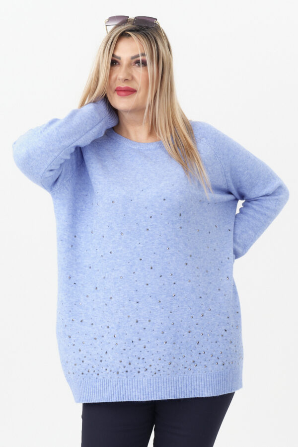 Sweter damski z cyrkoniami niebieski