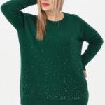 Sweter damski z cyrkoniami zielony